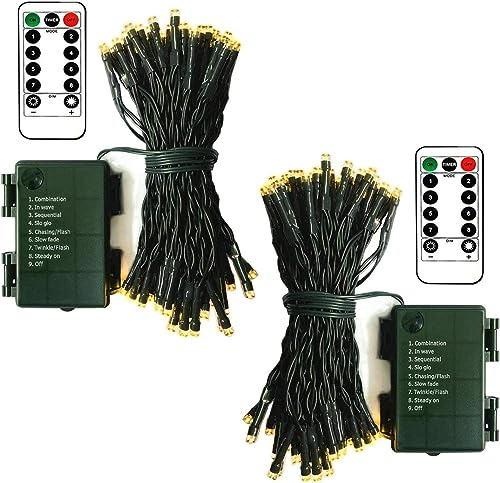 2 Stück Weihnachtsbaum Lichterkette, 5M 50 LED batteriebetriebene Lichterkette mit Fernbedienung 8 Modi dunkelgrün Draht Lichterkette für Schlafzimmer Weihnachtsbaum Terrasse Dekoration (Warmweiß)