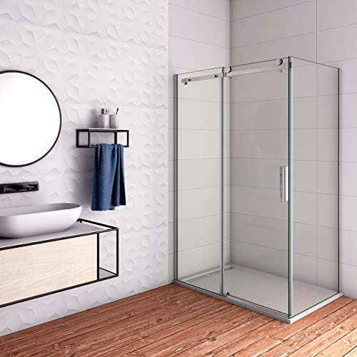 195 cm Box Doccia Angolare Porta Scorrevole 100 cm con Parete Fissa 80 cm in Vetro da 6 mm Temperato Trasparente Cromo Lucido