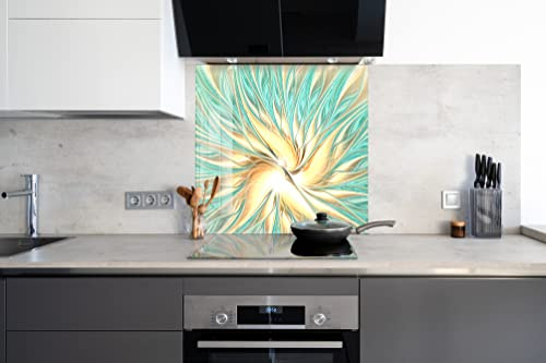 Myphotostation Abstrakter goldener dekorativer Spritzschutz aus gehärtetem Glas, 59,9 x 30,5 cm (B x H), grün, abstrakter Spritzschutz für Küche, Dekor, Badezimmer, Wandschutz, Backofen, Rückwand,