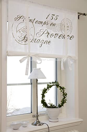 LillaBelle Raff Gardine Nice Sand 180 x 100 cm BxL(H) Rollo Weiß Landhaus Vintage Shabby