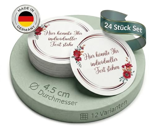 24 Stück Personalisierte Aufkleber - Personalisierte Aufkleber mit Wunschtext - 4,5 cm Runde Papieraufkleber Etiketten für Hochzeit, Taufe, Produkte, Geburtstag (Style 5)