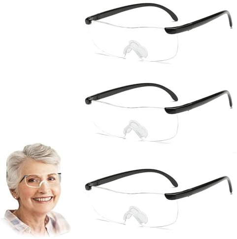 Lupenbrille Vergrößerungsbrille 200% VergrößErung 3 Stück Hands Free Lupe Rahmenloser Einteiler Ultraleicht Tragbare Leselupen für Nähen, Handwerk, Reparatur, Lesen, Senioren - Grad: 250