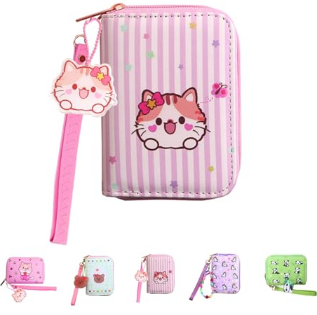 AACKS Little Girls Coin Purse Kids Small Wallet for Teens Women Mini Coin Pouches with Strap Cute Cartoon Card Holder Cat Kitty Panda Unicorn