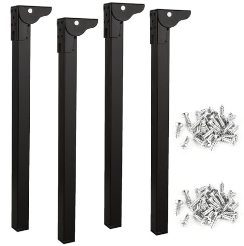 LDHHYH 4 Pack 400mm / 16 inch Folding Table Legs, Metal Foldable Furniture Legs with Screws, Self-Locking Heavy Duty Sofa Legs Cabinet Feet for Table Bed Cupboard Dresser - Black
