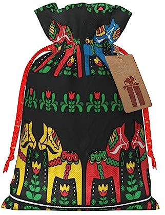 Läufer Schwedisches Dala-Pferd Folk Jute-Geschenktüten – ideal für Geburtstage, Jubiläen – kunstvolle Stoff-Geschenktüten für alle Anlässe