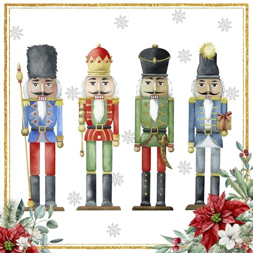 Tiflair Quartet of Nutcrackers Lunch Napkins 3 ply 33 x 33 cm, Paper Napkins for Christmas and decoupage, Pack of 20 - Ti-Flair