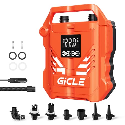 GICLE Paddle Board Pump Electric Portable with 12V DC Car Connector, Electric SUP Pump for Inflatebles Paddleboard,Bed,Mattress with Auto-Off Dual Stage Inflation and Boat Accessories(Orang)