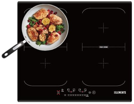 Induktionskochfeld 60 cm, Anti Scratch, Kratzbeständig, Warmhaltefunktion, Induktionskochfeld 4 platten, Flexzone, Autark, 7400 Watt, Rahmenlos, Touch-Bedienung (59 cm 4 Kochzonen)