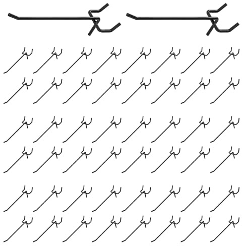 Yauhar 50Pcs 4/10CM Pegboard Hooks Assortment Set, Metal Peg Board Hooks with 2.5mm Hole Pitch 4mm Wire Diameter Slatwall Hanging Hook for Garage Organization Wall Hanging (Black)