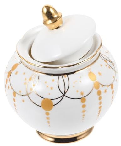 Cabilock Azucarero Decorativo Vintage Recipiente De Cerámica Ideal Para Café Con Tapa Dorada Para Especias y Dulces