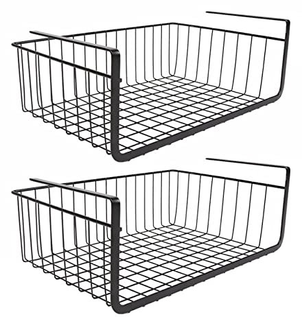 SEVENYXX Lot de 2 paniers suspendus en métal pour armoire, cuisine, garde-manger, bureau, bibliothèque, armoire, salle de bain - Noir