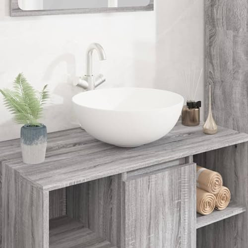 ARKEM Lavandino Bianco 36x15 cm in Ceramica Rotondo,Ceramica,Finitura Bianco Lucido - Lavandino Design Moderno Bacinella Lavamani Lavello Sanitari Bagno