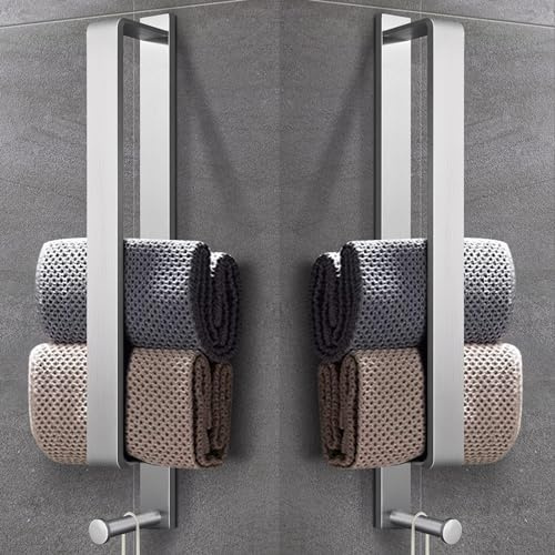 LIVEHITOP Handtuchhalter Ohne Bohren Silber, 2PCS Selbstklebend | Gästehandtuchhalter Handtuchstange Edelstahl Gebürstet 43.5CM Handtuch Halterung mit Haken für Badezimmer