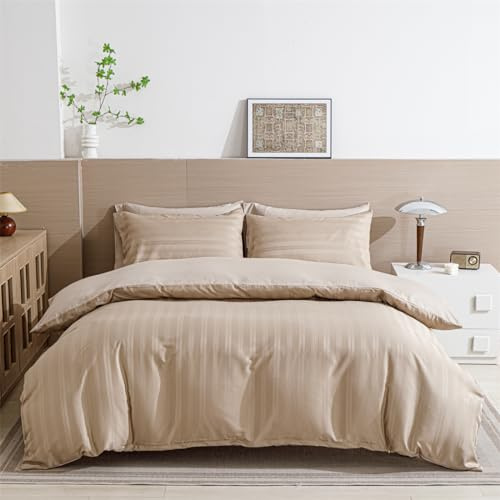 YASMENG Satin Bettwäsche 135x200 Khaki Gold Gestreift Bettwäsche Satin Glatt Glänzend Deluxe Weich Seidig Seide Bettbezug Set 2teilig mit Reißverschluss und 80x80 cm Kissenbezug