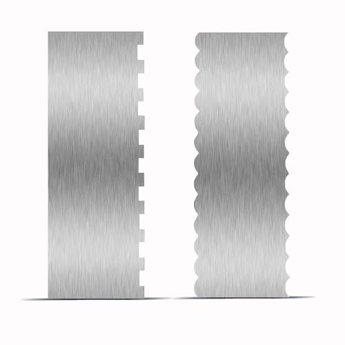 2 Piece 9 Inch Stainless Steel Cake Scraper, Cream Cake Scraper Sided Patterned Edge Stripe Edge Smoother Scraper Cake Smoother Frosting Scraper Cake Decorating Comb for Mousse Butter Cream
