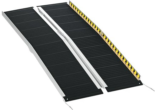 HOMCOM Rampa per Sedia a Rotelle Pieghevole in Lega di Alluminio, Rampa per Disabili con Deflettori e Adesivi, 152x73.6x5.1 cm, Nero