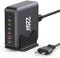 Caricatore USB C multiuso, 220 W 6 porte stazione di ricarica 【4 USB C+2 USB A】 Hub adattatore di alimentazione GaN rapido compatto, PD100W porte Caricatore, compatibile con iPhone/iPad/Samsung/Laptop