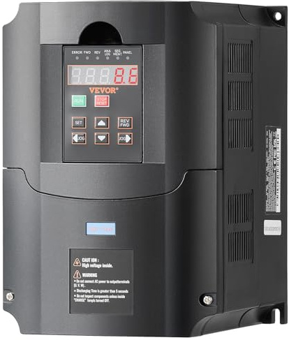 VEVOR Variador de Frecuencia 10 HP, 7.5 kW, 35 A, Monofásico o Trifásico de Entrada 220 V a Salida Trifásico 220 V, Entrada de 40-60 Hz, Salida de 0-400 Hz para Control Velocidad 219 x 149 x 178 mm