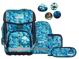 ergobag Schulranzen-Set cubo Set AbtauchBär - Dunkelblau | Ergonomischer Schulranzen Klassisch, 5-teilig, für die 1. Klasse Grundschule, Kollektion AW24/25