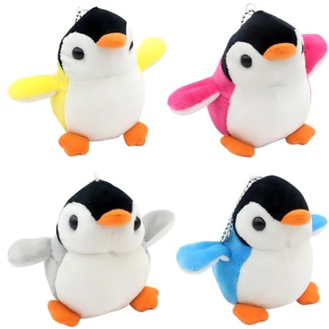 Embhlitfe 4 Stück Kleine Plüschtiere, Pinguin Spielzeug Mit Perlenkette, Kuscheltiere Anhänge, Puppen Anhänger Mini Tier für Kinder Erwachsene (10cm)