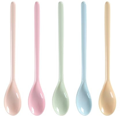 AIZHAZHA 5 Stück Plastiklöffel Lang, Eierlöffel Kunststoff Bunt, Kunststofflöffel, Löffel Kunststoff, Suppenlöffel, Wiederverwendbaren Joghurtlöffel, Dessertlöffel, Eislöffel, Kaffeelöffel