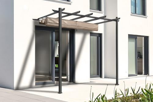 Cazeboo Tonnelle adossée Mira, 300 x 300 cm, Beige, Surface Couverte 9m², Toit Polycarbonate