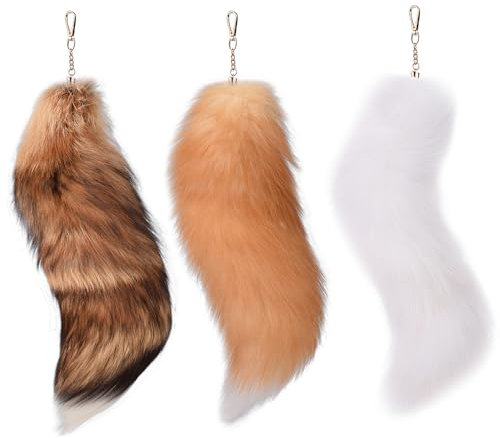 Putextile Fuchsschwanz Anhänger Ungefähr Pelzschwanz Schlüsselanhänger Extra große Schlüsselring Tasche Zubehör Schlüsselketten Anhänger Weiche flauschige Handtasche Dekoration-Tail Gift 3P Set (L)