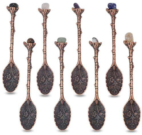 nbeads 8 Stück 8 Stile Retro-Löffel, Kristall-Legierung Löffel Vintage geschnitzt Löffel Anhänger mit Edelstein für Tafelgeschirr Bar Home Office Party Home Dekoration