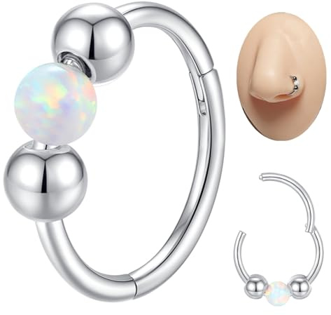 Popuhoops 1.0mm/0.8mm Opal Hoop Nasenring für Frauen 316L Chirurgenstahl Knorpel Ohrring Septum Clicker Ring Conch Daith Tragus Helix Rook Piercing Schmuck Lippenring