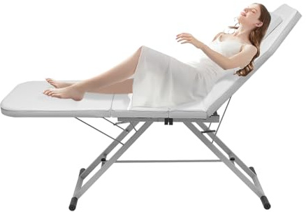 Legwfdthy Mit 3 Zonen Klappbar Therapieliege Kosmetikstuhl Massageliege Massagebank Kosmetikliege Faltbarer Massagestuhl Bett PVC Salon SchöNheit Couch Tragbare Tattoo Spa Gesichtsbett Beauty (Weiß)