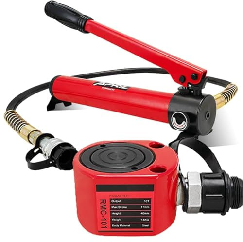 QIUFANGY Kit di Alimentazione Porta martinetto Idraulico a Basso Profilo 10T, Mini Cilindro Idraulico, Corsa 11 mm, Pompa Manuale idraulica CP-180, 700 kg/cm² (10000 psi)(with Pump)