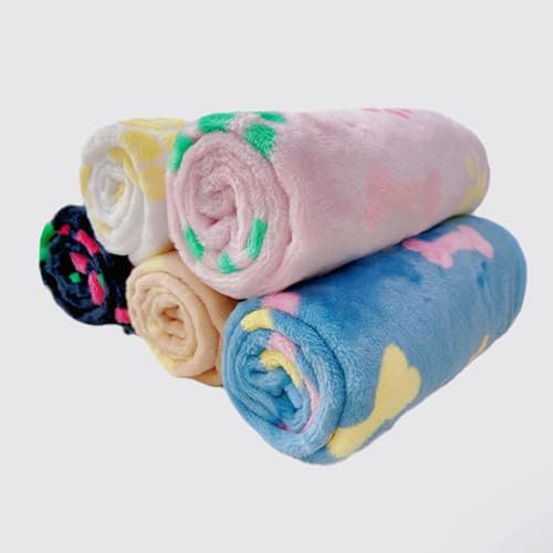 Dog Blankets Washable for Dogs Cats, 5 Pack Fluffy Small Puppy Blanket for Indoor, Warm Soft Pet blanket for Kitten Puppy, Pet Kennels, Beds, Car Seats Crate, Black Blue Brown Pink White, 76 X 52 CM