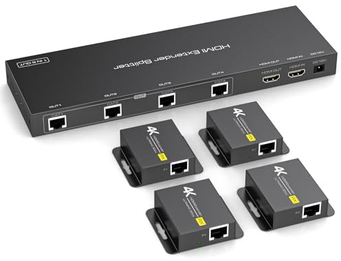 VEDINDUST HDMI Splitter Extender 4k30Hz 1 in 5 out 50m/165ft over Cat5e/6/7 HDMI over Ethernet Transmitter 4 Receiver Supported Setup EDID (Includes 1 Loop Out)