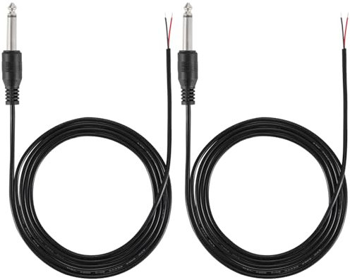 Greluma 2 Pcs Câble audio jack 6,35 mm vers haut-parleur 1,5 m, connecteur mâle mono TS 6,35 mm vers fil nu, extrémité ouverte, fiche 6,3 mm pour microphone, amplificateur de haut-parleur