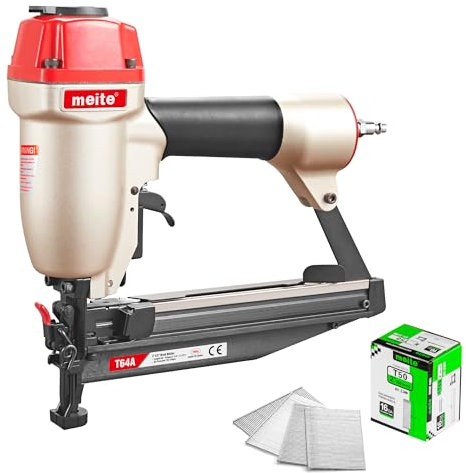 meite T64A 16 Gauge Finish Nailer with 2500PCS Nails (2), Pneumatic Finish Nail Gun, Fits 16 Gauge Finish Nails 1-1/4 up to 2-1/2, Lightweight Air Finishing Nail Gun for Woodworking
