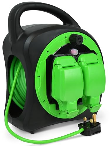Desiretech - 30m Weatherproof Extension Cable - 2 Socket - 13 Amp Outdoor Lead - Waterproof IP54 - Durable Green Cable for Garden, Outdoor Equipment & Power Tools - Flexible & Heavy Duty Design