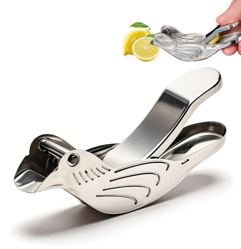 2-pack silverfågelformad citronjuicepress, bärbar citrusjuicer för citroner och limer, rostfritt stål manuell citronjuicer, lätt att använda, perfekt för hem och på språng