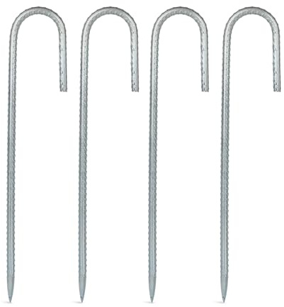 Robuste Zeltheringe aus Metall – 4 Stück, 30 cm, verzinkter Stahl, J-Form, Bodenheringe für Camping, Garten, Pavillon, Trampolin, Fußballnetz (Silber)