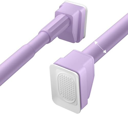 Asta telescopica per tenda da doccia, 40-490 cm, senza trapano, regolabile, in acciaio inox, facile da installare, per bagno e armadio, rotazione a 360°, colore: viola