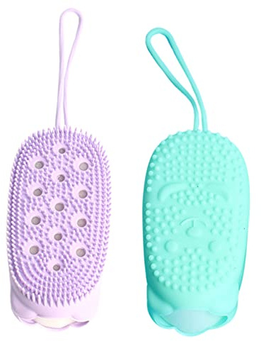 VINTORKY Cepillo de Baño 2 Piezas Doble Cara de Silicona y Esponja para Limpiar y Aliviar la Cuerpo Color Aleatorio para Exfoliar y Masajear