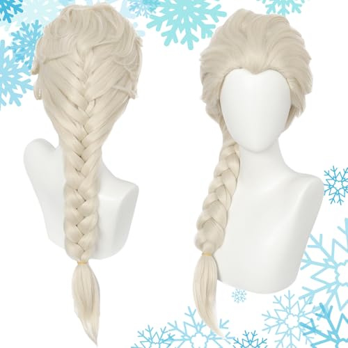 CWENDANER Prinzessin Perücke Kinder,26 Zoll Blonde Lange Geflochtene Wig,KarnevalsPerücke,HalloweenPerücke,Mittelalter Wig Dame