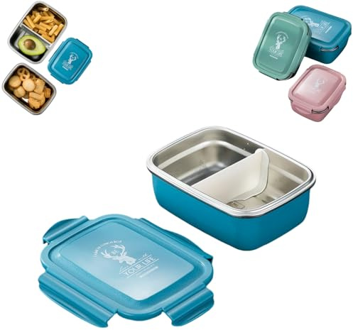 Genérico Loncheras de acero inoxidable con compartimentos, cajas de desayuno de metal para adultos,Fiambreras (azul, 550ML)