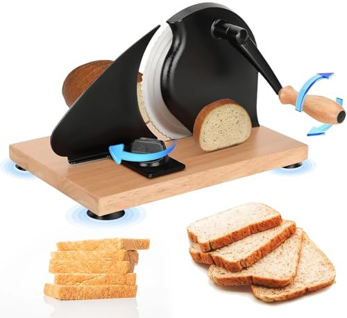 Manual Bread Slicer, Adjustable Thickness with Stainless Steel Blade, Stable Suction Base for Sourdough & Sandwich Bread, Easy Clean for Home & Commercial Use