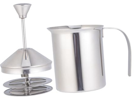 Toyvian 800cc Espumador de Leche de Acero Inoxidable Jarra para Espumar Leche Manual Filtro de Doble Capa Espumador de Mano Utensilios para Hacer de Café o Té