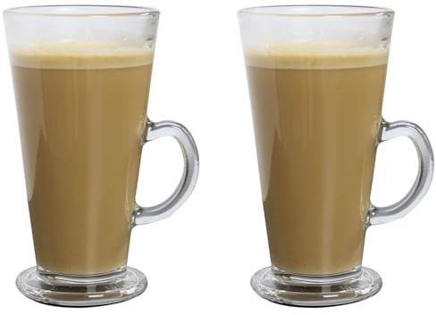 UNIQUE HOME LIVING Latte Glasses Tea & Coffee Cups Set of 2, 250ml Heat Resistant Hot Drink Cafe Mugs with Handle, Ideal for Milk Juice Ice Cream Latte, Cappuccino, Espresso and Hot Chocolate