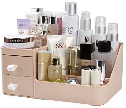 Rangement Maquillage, Organisateur de Cosmétiques avec 2 Tiroirs, Boîte à Bijoux et Support Cosmétique Rangements pour Salle de Bain et Chambre Coiffeuse
