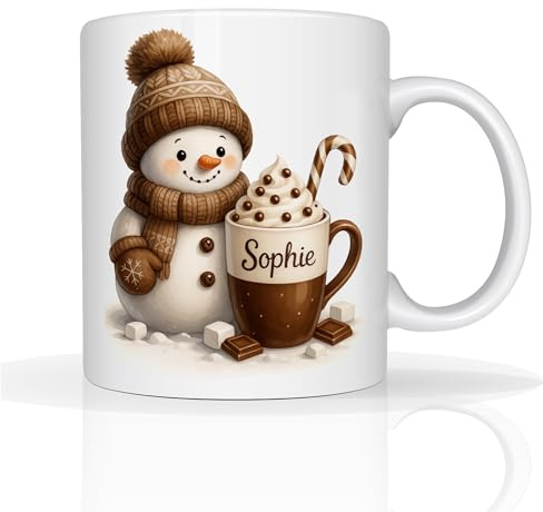 Personalised Wrendale Christmas Mug Custom Name 11oz Ceramic Coffee Cup, Cute Festive Animal Design, Novelty Xmas Gift for Kids & Adults, Perfect Secret Santa Present (Snowman)
