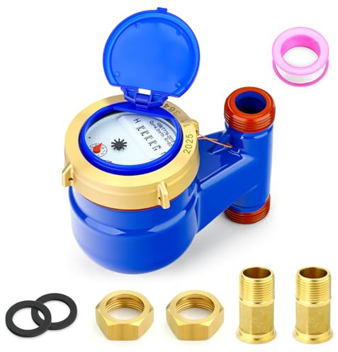 MEANLIN MEASURE 3/4 BSP Couplings Vertical Cold Water Meter for Garden or Home, 20MM Measuring in Cubic Meter