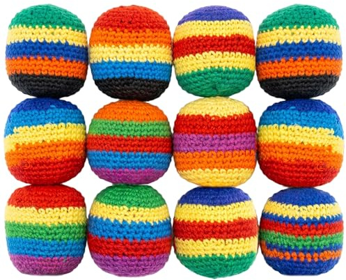 Tapallmy 12 Sacchetti di Fagioli da Giocoleria Intrecciati a Mano, ecologici, riempiti di granuli, Modelli di Colori Casuali per Tutte Le età.