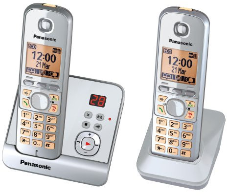 Panasonic KX-TG6722GS Duo Schnurlostelefon (4,6 cm (1,8 Zoll) Display, Smart-Taste, Freisprechen, Anrufbeantworter) perlsilber